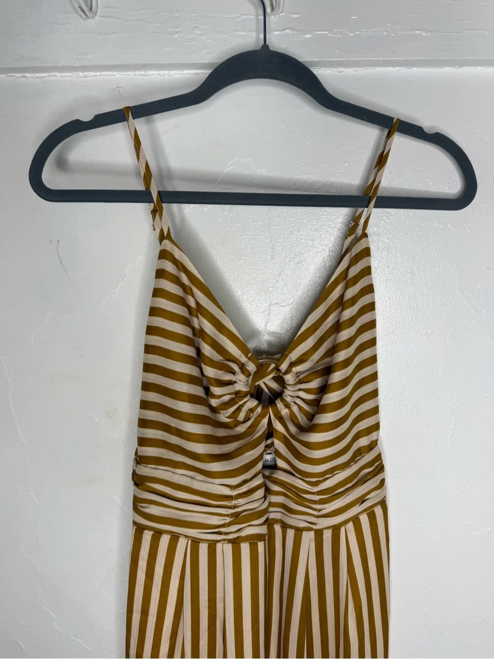 Moon River Ettna Mustard Yellow Striped Cutout Front Wide-Leg Jumpsuit NEW Small